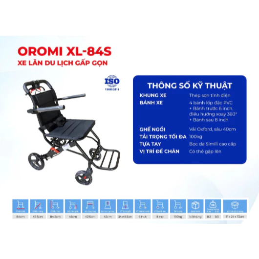 Xe Lăn Du Lịch Gấp Gọn (Có Tay Kéo) Oromi XL-84S-NEW model: VH884