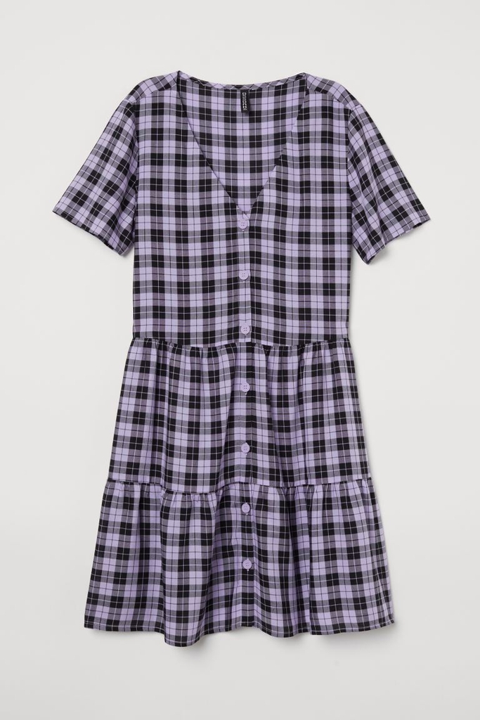 Váy kẻ cổ V tím HM