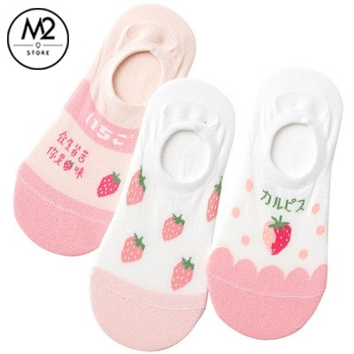 Set Tất Vớ Nữ Lười, Cổ Ngắn Caramella 3 Đôi Hồng Trắng Dâu Ngọt Ngào Thanh Xuân TNG52