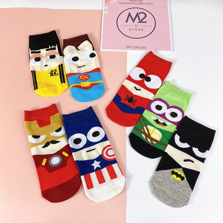 Tất Vớ Nam Nữ Cổ Ngắn Họa Tiết Hoạt Hình Siêu Anh Hùng TN42