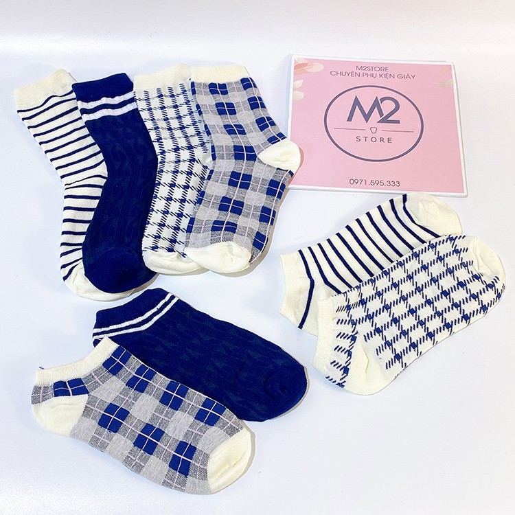 Tất Nữ Cổ Cao Kẻ Sọc Caro Phong Cách Houndstooth Nhật Bản TNG10