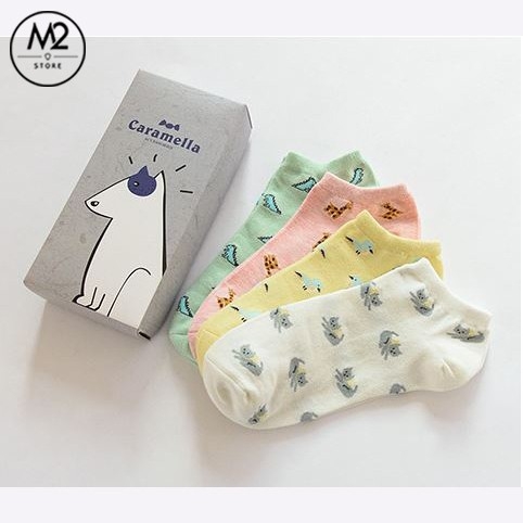 Set Tất Vớ Nữ Cổ Ngắn Caramella 4 Đôi Họa Tiết Động Vật Cực Đáng Yêu TNG55
