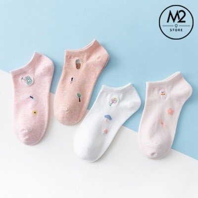 Set Tất Vớ Nữ Cổ Ngắn Caramella 4 Đôi Cao Cấp Sa Mạc Hoa Cute TNG47