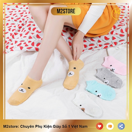 Set 5 Đôi Vớ Tất Nữ Cổ Ngắn Mặt Gấu Đơn Giản TNG29