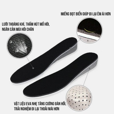 Cặp lót giày tăng chiều cao cao su, êm chân, thoáng khí độn đế tăng 1,5-4,5cm - Loại nguyên bàn chân - L14