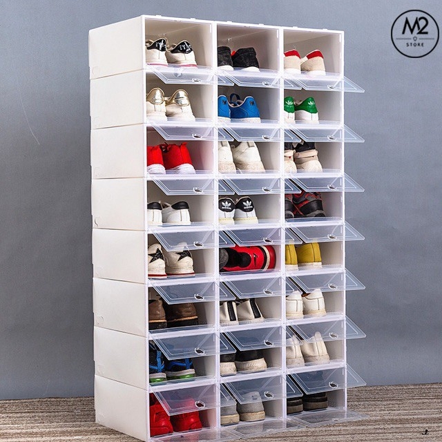 Hộp Đựng Giày Dép Nắp Nhựa Cứng Trong Suốt Thời Trang, Size lớn Chịu Lực 4kg XIMO HDG01