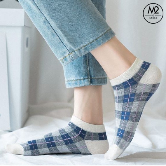 Tất Nữ Cổ Cao Kẻ Sọc Caro Phong Cách Houndstooth Nhật Bản TNG10