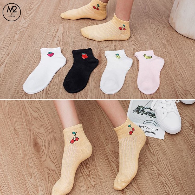Set 5 Đôi Vớ Tất Nữ Cổ Ngắn In Hình Hoa Quả Đáng Yêu TNG33-G6