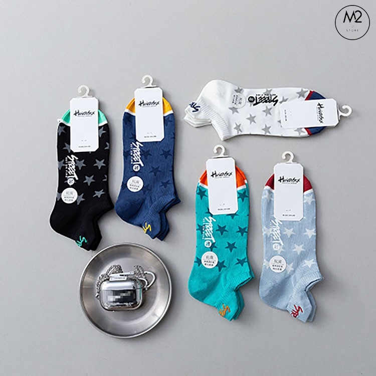 Set 5 Đôi Tất Vớ Nam Cổ Ngắn Cao Cấp Họa Tiết Sao Năng Động TN39
