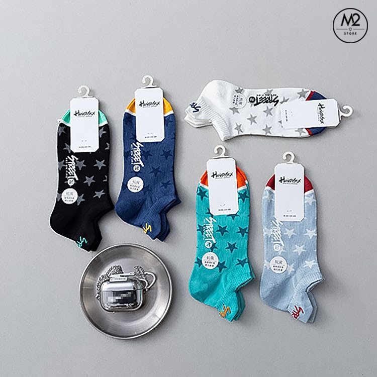 Set 5 Đôi Tất Vớ Nam Cổ Ngắn Cao Cấp Họa Tiết Sao Năng Động TN39