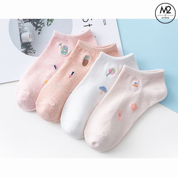 Set Tất Vớ Nữ Cổ Ngắn Caramella 4 Đôi Cao Cấp Sa Mạc Hoa Cute TNG47