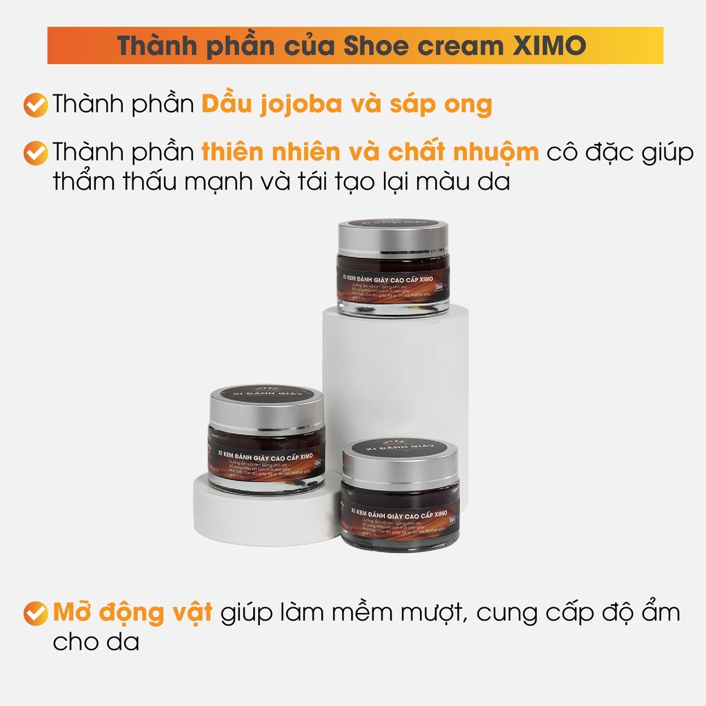 Xi kem đánh giày XIMO dưỡng và bổ sung màu cho da giày, túi ví, áo, ghế sofa XI02