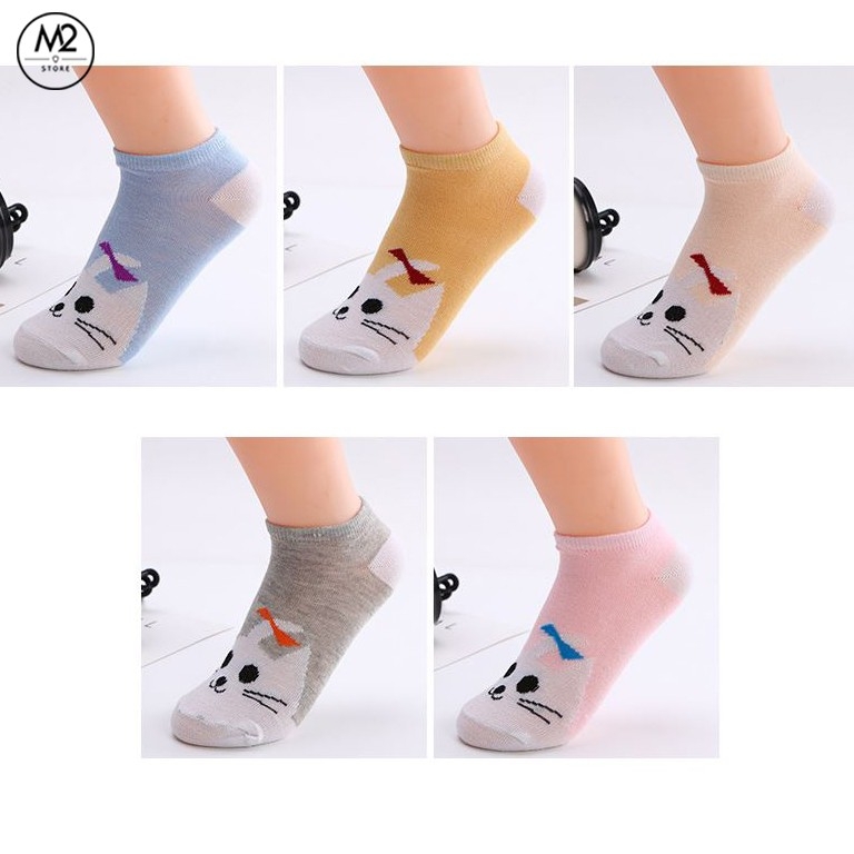 Set 5 Đôi Vớ Tất Nữ Cổ Ngắn Mặt Mèo Đáng Yêu TNG31-G5