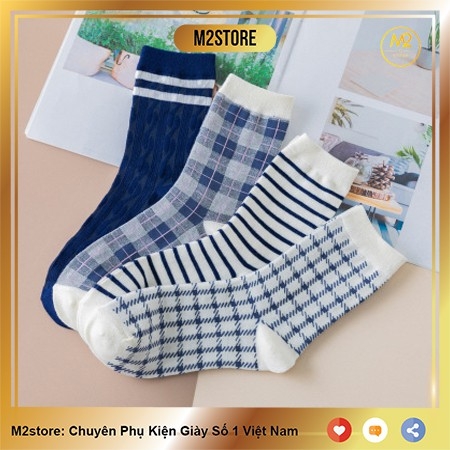 Tất Nữ Cổ Cao Kẻ Sọc Caro Phong Cách Houndstooth Nhật Bản TNG10