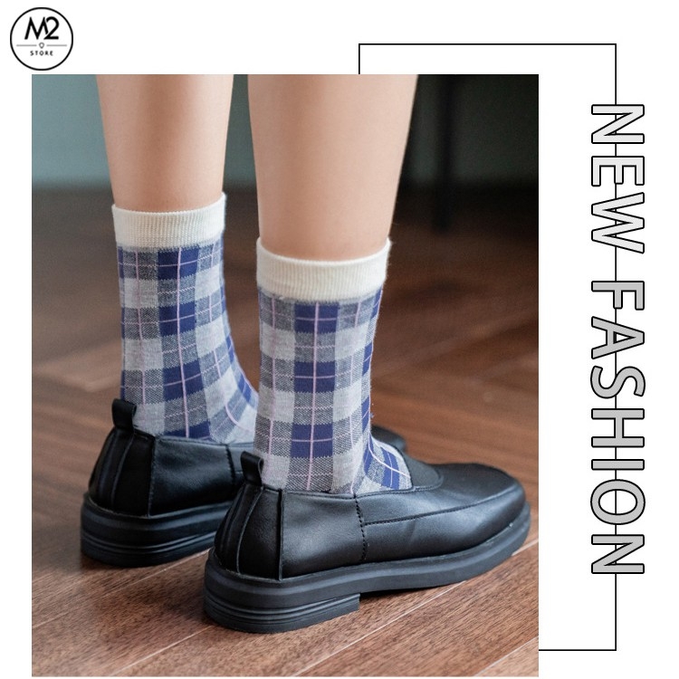 Tất Nữ Cổ Cao Kẻ Sọc Caro Phong Cách Houndstooth Nhật Bản TNG10