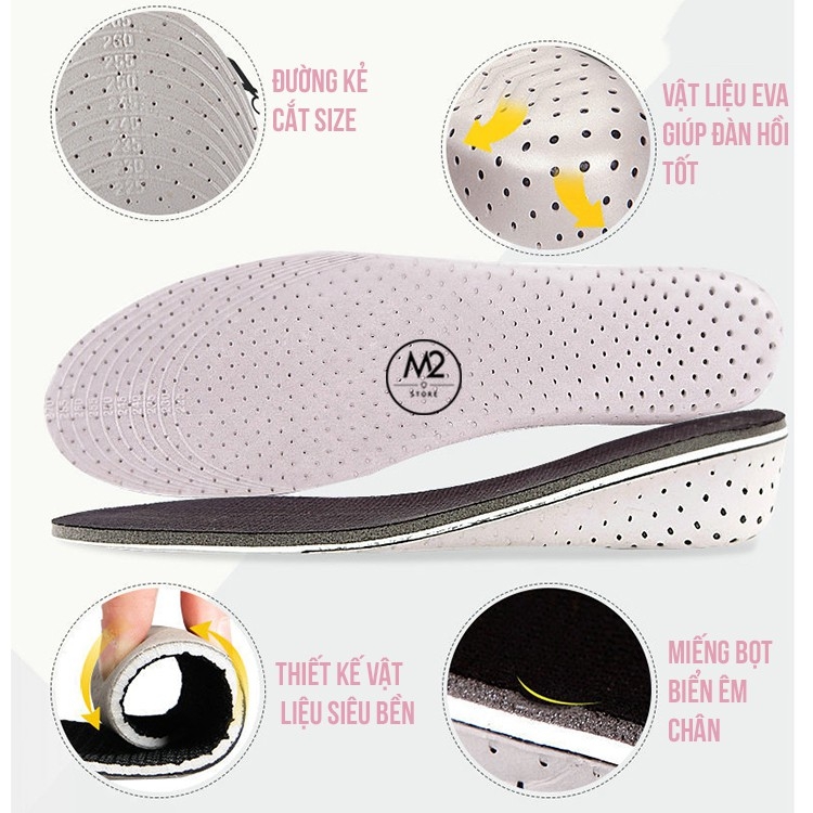 Cặp lót giày tăng chiều cao cao su, êm chân, thoáng khí độn đế tăng 1,5-4,5cm - Loại nguyên bàn chân - L14