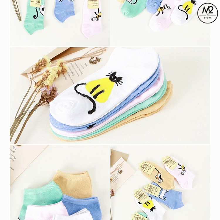 Set 5 Đôi Vớ Tất Nữ Cổ Ngắn Hình Mèo Đáng Yêu Cực Xinh TNG24-G5