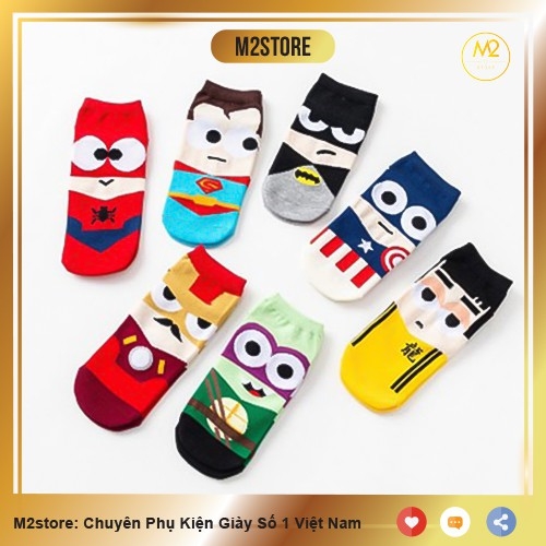 Tất Vớ Nam Nữ Cổ Ngắn Họa Tiết Hoạt Hình Siêu Anh Hùng TN42