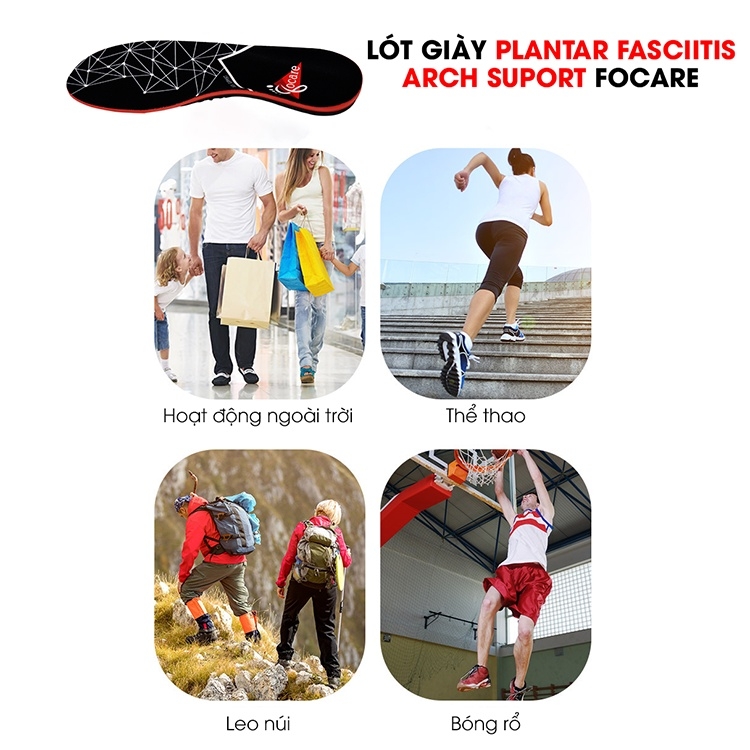 Lót Giày Thể Thao Y Khoa Plantar Fasciitis Arch Support Focare Tốt Cho Gan Bàn Chân LGF03