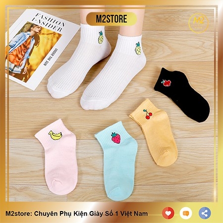Set 5 Đôi Vớ Tất Nữ Cổ Ngắn In Hình Hoa Quả Đáng Yêu TNG33-G6