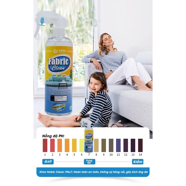 Chai vệ sinh đồ vải nỉ Farbic Clean Ximo Home cho ghế sofa, thảm trải, ga giường, rèm, nội thất ô tô