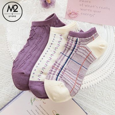 Set Tất Vớ Lười, Cổ Ngắn Caramella 3 Đôi Tím Hoa Thủy Chung TNG50