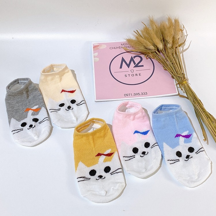Set 5 Đôi Vớ Tất Nữ Cổ Ngắn Mặt Mèo Đáng Yêu TNG31-G5