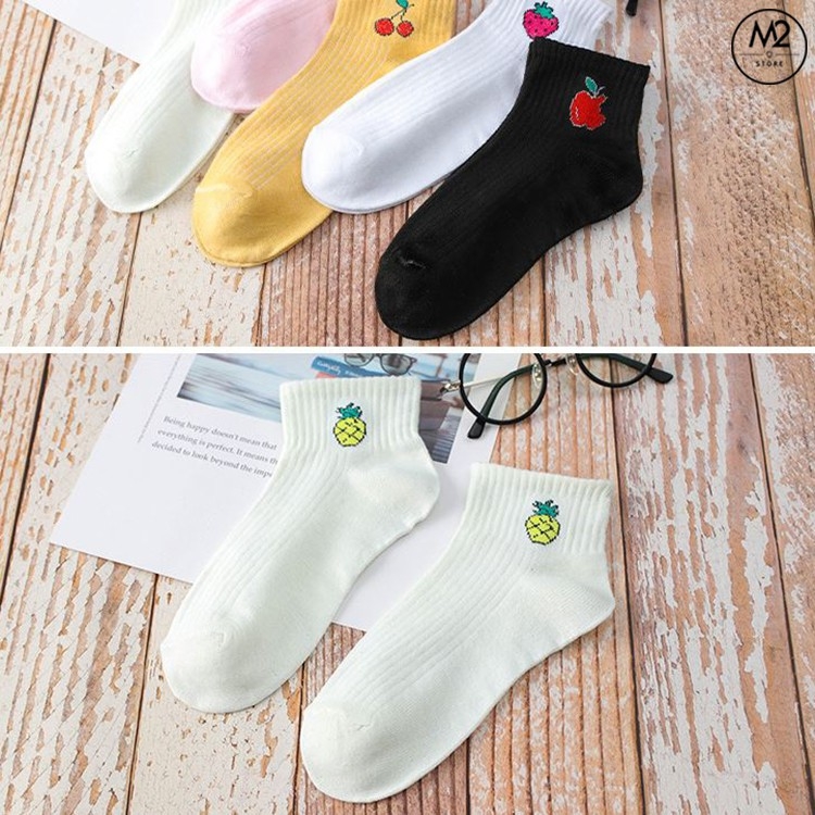 Set 5 Đôi Vớ Tất Nữ Cổ Ngắn In Hình Hoa Quả Đáng Yêu TNG33-G6