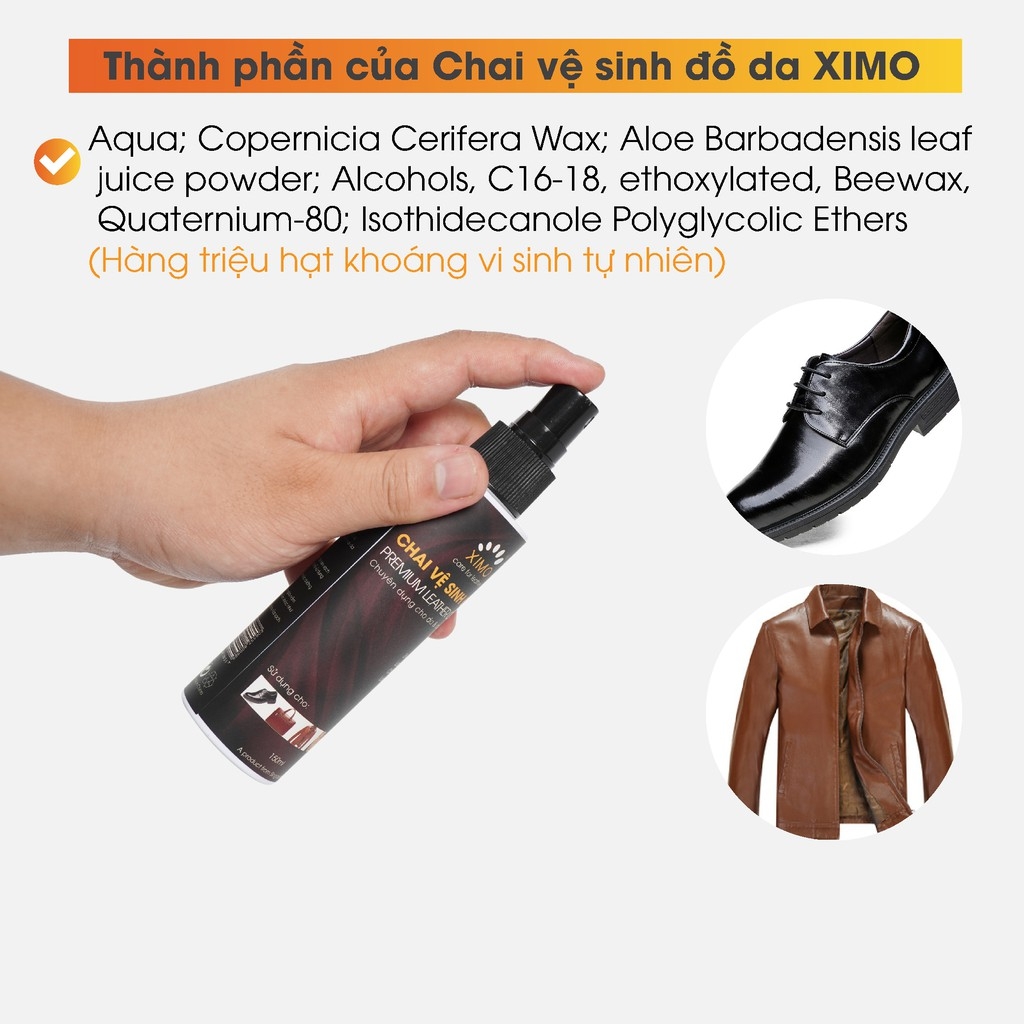 Chai vệ sinh giày đồ da, túi ví, áo, ghế da giúp làm sạch, dưỡng ẩm chống mốc XIMO-XI03-150ML