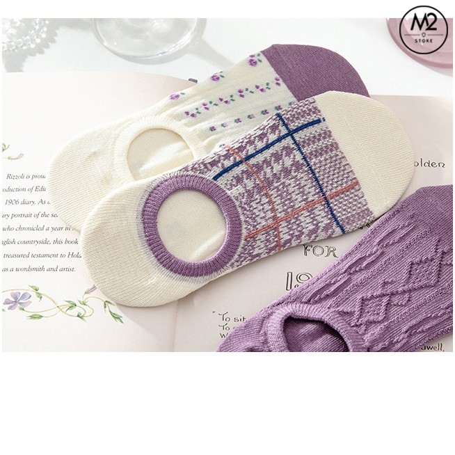Set Tất Vớ Lười, Cổ Ngắn Caramella 3 Đôi Tím Hoa Thủy Chung TNG50