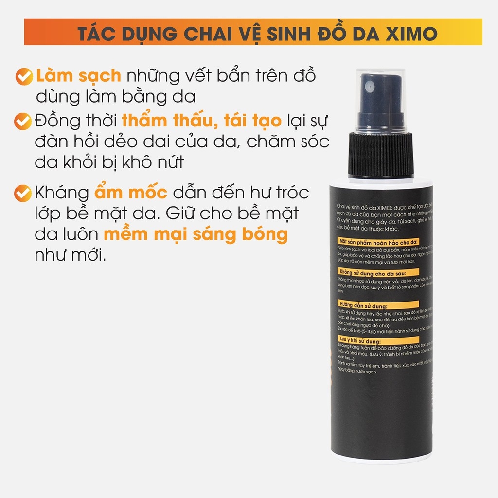 Chai vệ sinh giày đồ da, túi ví, áo, ghế da giúp làm sạch, dưỡng ẩm chống mốc XIMO-XI03-150ML