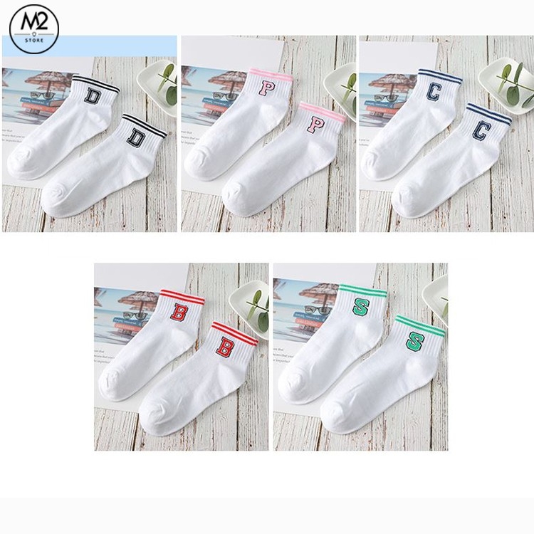 Set 5 Đôi Vớ Tất Nữ Cổ Ngắn In Hình Chữ Cái TNG32-G5