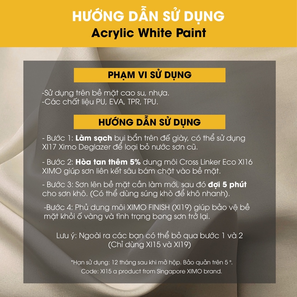 Sơn Repaint đế giày cao cấp Ximo Acrylic White Paint Premium 30ml XI15