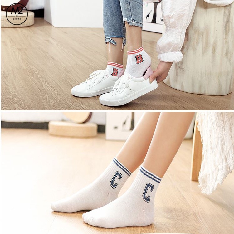 Set 5 Đôi Vớ Tất Nữ Cổ Ngắn In Hình Chữ Cái TNG32-G5