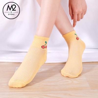 Set 5 Đôi Vớ Tất Nữ Cổ Ngắn In Hình Hoa Quả Đáng Yêu TNG33-G6