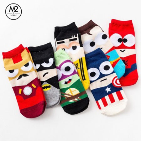 Tất Vớ Nam Nữ Cổ Ngắn Họa Tiết Hoạt Hình Siêu Anh Hùng TN42