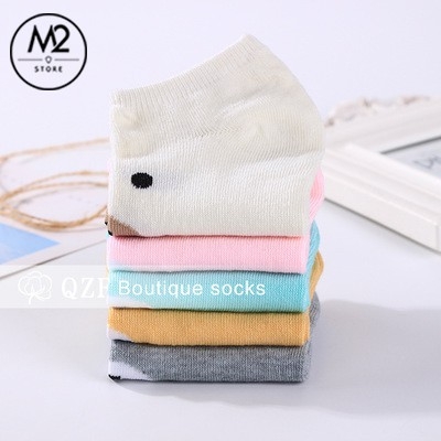 Set 5 Đôi Vớ Tất Nữ Cổ Ngắn Mặt Gấu Đơn Giản TNG29