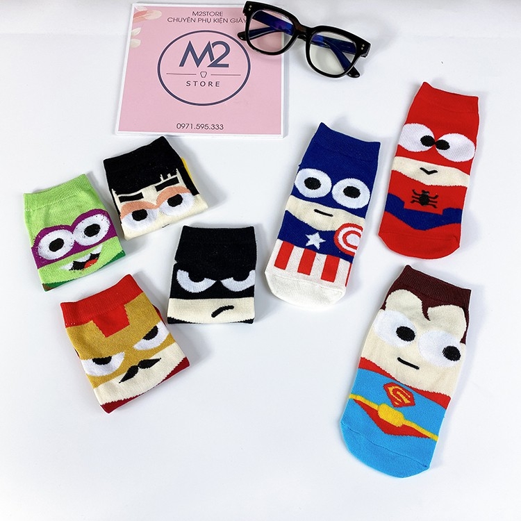 Tất Vớ Nam Nữ Cổ Ngắn Họa Tiết Hoạt Hình Siêu Anh Hùng TN42
