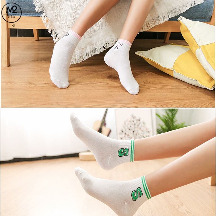 Set 5 Đôi Vớ Tất Nữ Cổ Ngắn In Hình Chữ Cái TNG32-G5