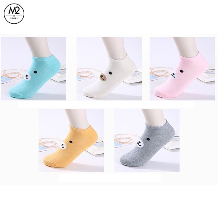Set 5 Đôi Vớ Tất Nữ Cổ Ngắn Mặt Gấu Đơn Giản TNG29