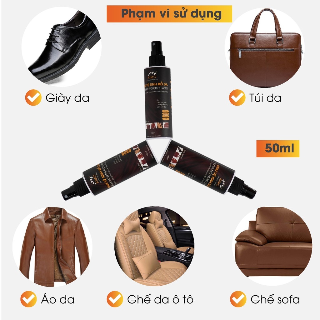 Chai vệ sinh giày đồ da, túi ví, áo, ghế da giúp làm sạch, dưỡng ẩm chống mốc XIMO-XI03-150ML