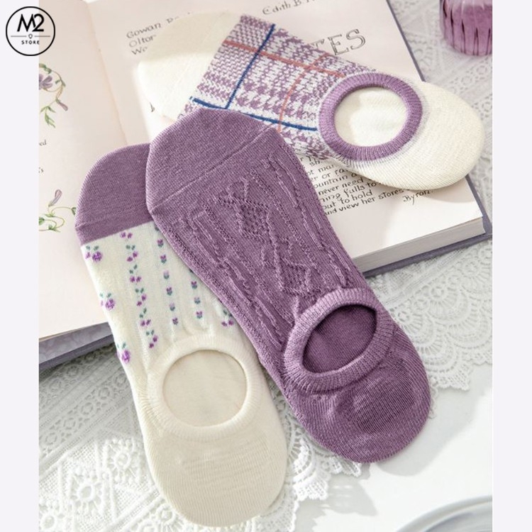 Set Tất Vớ Lười, Cổ Ngắn Caramella 3 Đôi Tím Hoa Thủy Chung TNG50