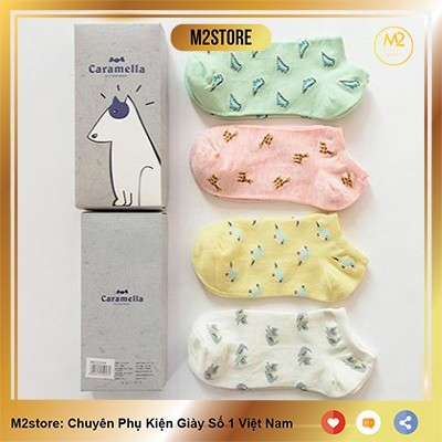 Set Tất Vớ Nữ Cổ Ngắn Caramella 4 Đôi Họa Tiết Động Vật Cực Đáng Yêu TNG55
