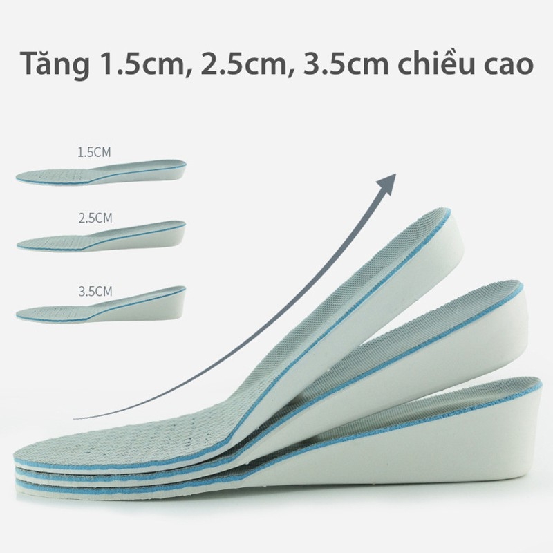 Cặp lót giày tăng chiều cao cao su độn đế tăng 1,5-3cm - Loại nguyên bàn chân - L13