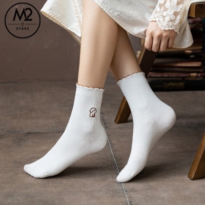 Tất Bèo Nữ Cổ Cao Thêu Hình Cún Ngồi Đáng Yêu TNG01