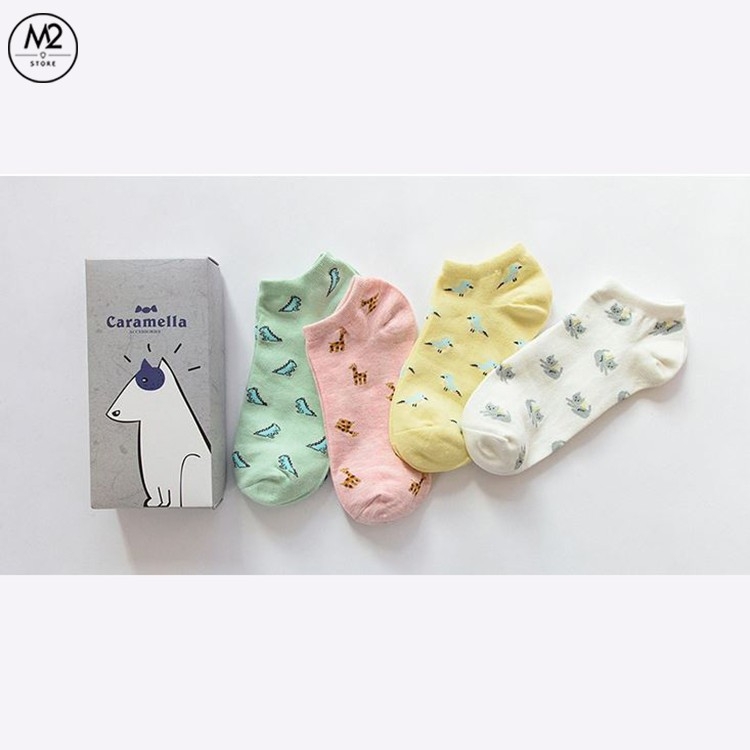 Set Tất Vớ Nữ Cổ Ngắn Caramella 4 Đôi Họa Tiết Động Vật Cực Đáng Yêu TNG55