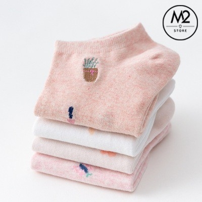 Set Tất Vớ Nữ Cổ Ngắn Caramella 4 Đôi Cao Cấp Sa Mạc Hoa Cute TNG47