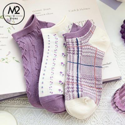 Set Tất Vớ Lười, Cổ Ngắn Caramella 3 Đôi Tím Hoa Thủy Chung TNG50