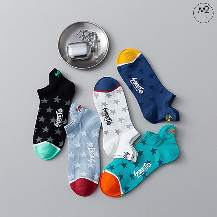Set 5 Đôi Tất Vớ Nam Cổ Ngắn Cao Cấp Họa Tiết Sao Năng Động TN39