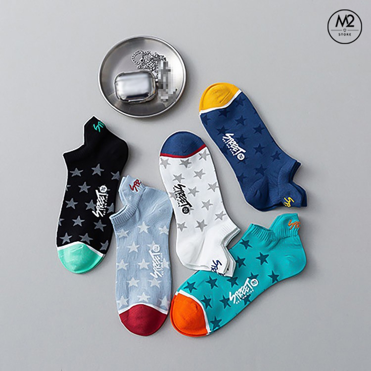 Set 5 Đôi Tất Vớ Nam Cổ Ngắn Cao Cấp Họa Tiết Sao Năng Động TN39